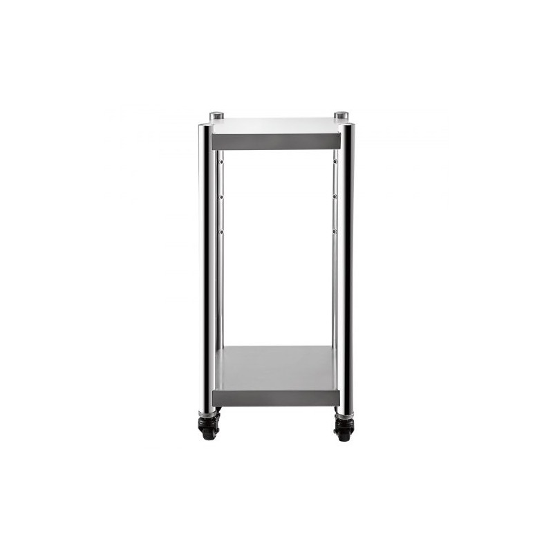 Riisinlämmittimen jalusta ruostumatonta terästä 35,6 x 35,6 cm pyörillä ja kahdella hyllyllä