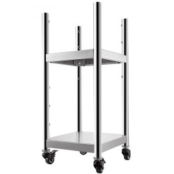 Riisinlämmittimen jalusta ruostumatonta terästä 35,6 x 35,6 cm pyörillä ja kahdella hyllyllä