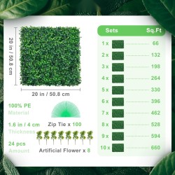 Keinotekoinen puksipuupaneelisetti 24 kpl 50x50 cm polyeteeni vihreä sisä ja ulkokäyttö