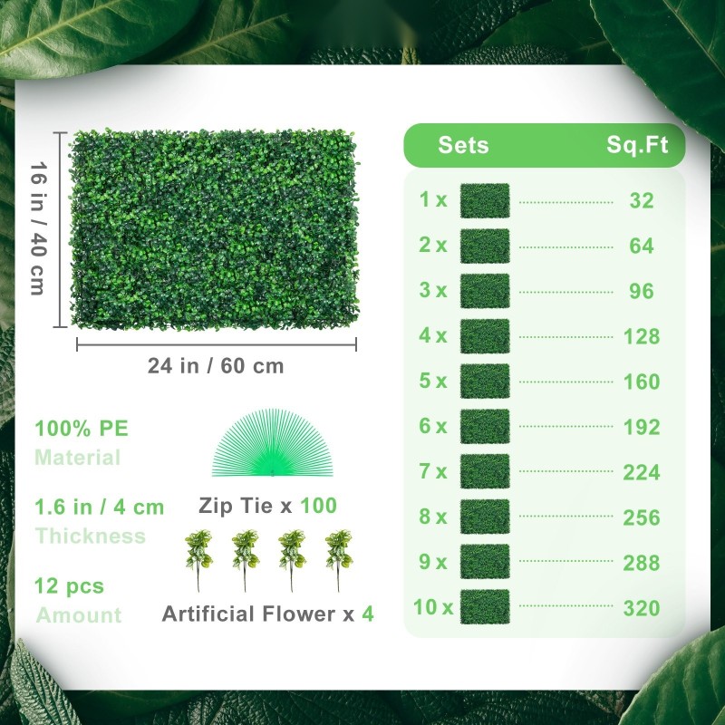 Keinotekoinen puksipensaspaneeli 100 prosenttia polyeteeniä 60x40 cm 12 kpl