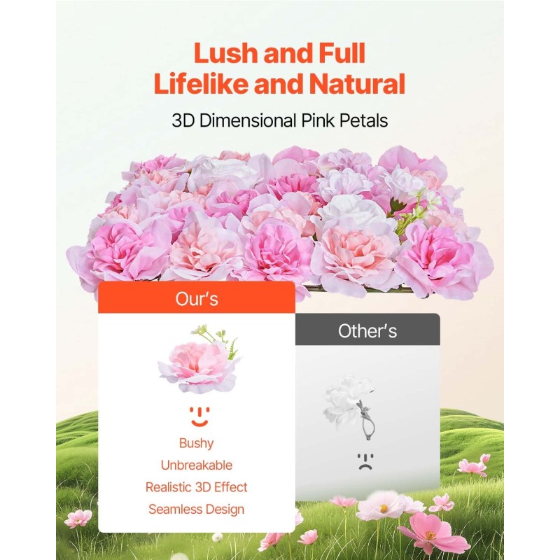 3D-kukkaseinäpaneelit PE-muovi 12 kpl 38 x 38 cm vaaleanpunainen juhliin