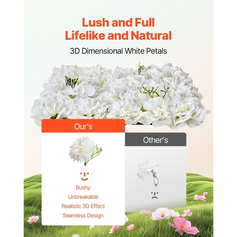 3D-kukkaseinäpaneelit polyeteeni 38 x 38 cm 24 kpl valkoinen häät ja juhlat