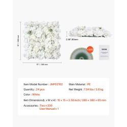 3D-kukkaseinäpaneelit polyeteeni 38 x 38 cm 24 kpl valkoinen häät ja juhlat