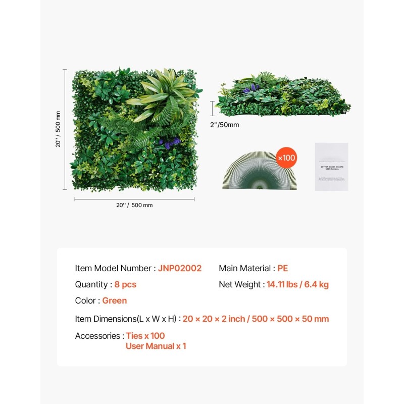 Tekoheinäseinäpaneelit 3D-lehdistö PE-muovia 500x500x50 mm 8 kpl yksityisyyssuojaksi