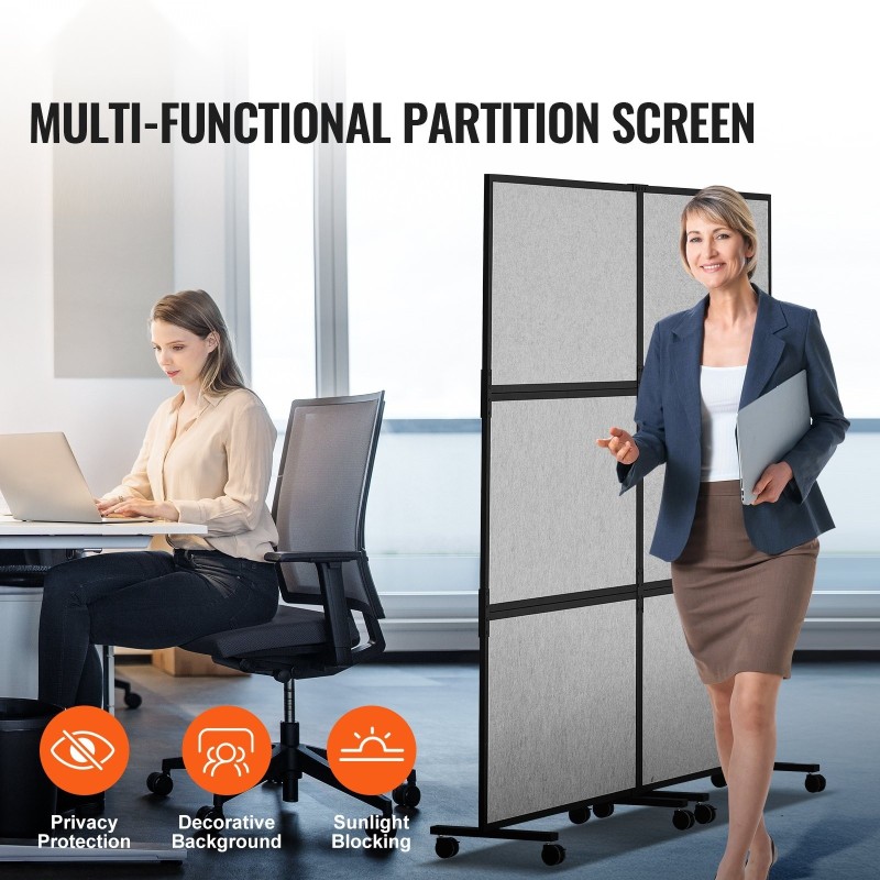 Akustinen 2-paneelinen tilanjakaja PET-äänieristeellä vaaleanharmaa korkeus 1860 mm