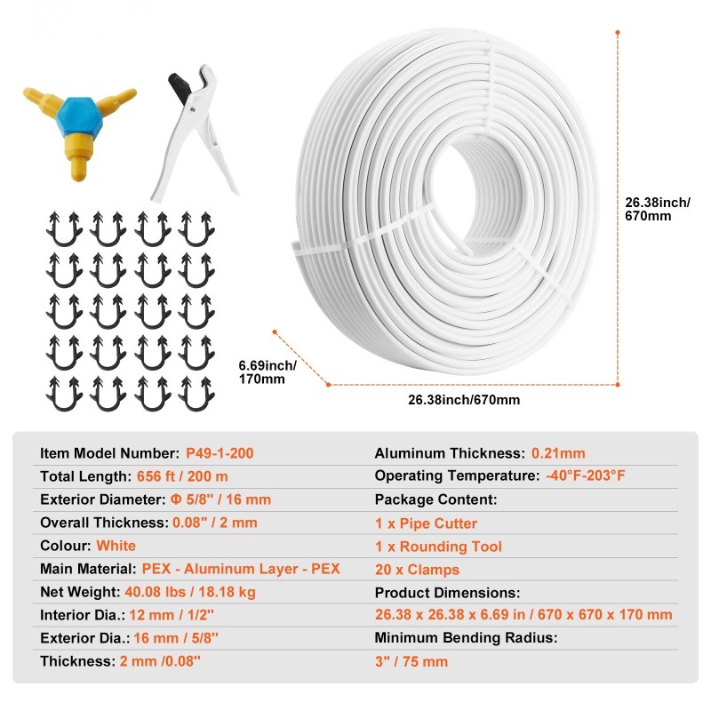 Alumiini-muovikomposiittiputki PEX 16 mm 2 mm 200 m lattialämmitykseen