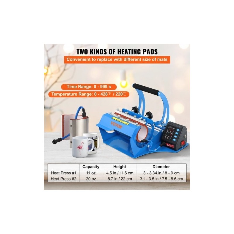 Mukiprässi kahdella alustalla 11,5 cm ja 22 cm sylinterimukeille LCD-paneeli silikageelimatto