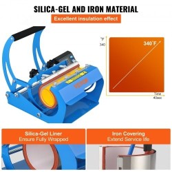Mukiprässi kahdella alustalla 11,5 cm ja 22 cm sylinterimukeille LCD-paneeli silikageelimatto