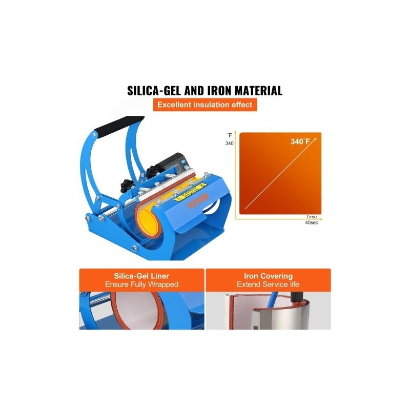 Mukiprässi kahdella alustalla 11,5 cm ja 22 cm sylinterimukeille LCD-paneeli silikageelimatto