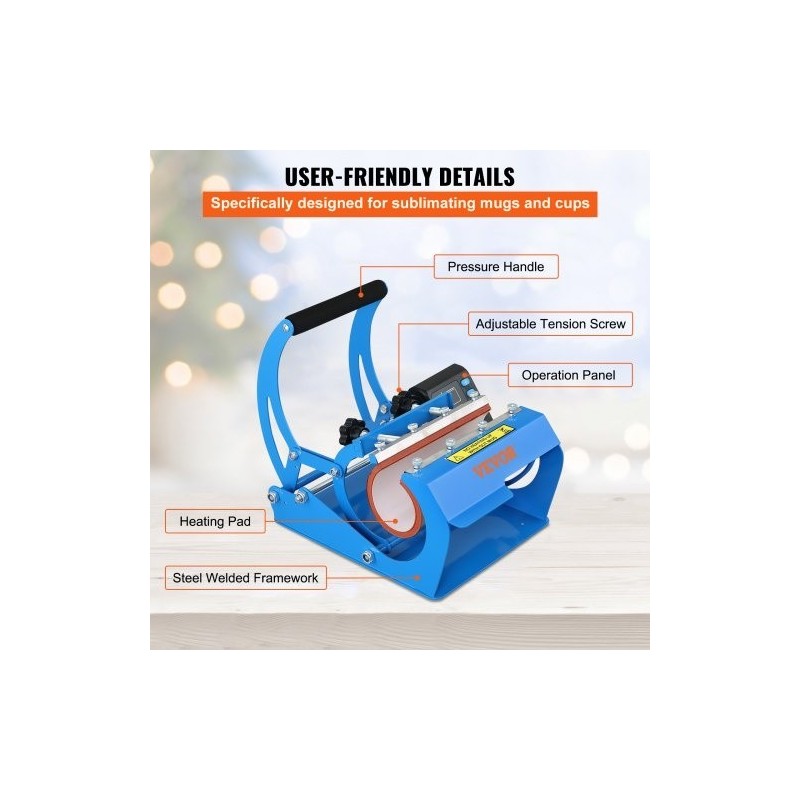 Mukiprässi kahdella alustalla 11,5 cm ja 22 cm sylinterimukeille LCD-paneeli silikageelimatto