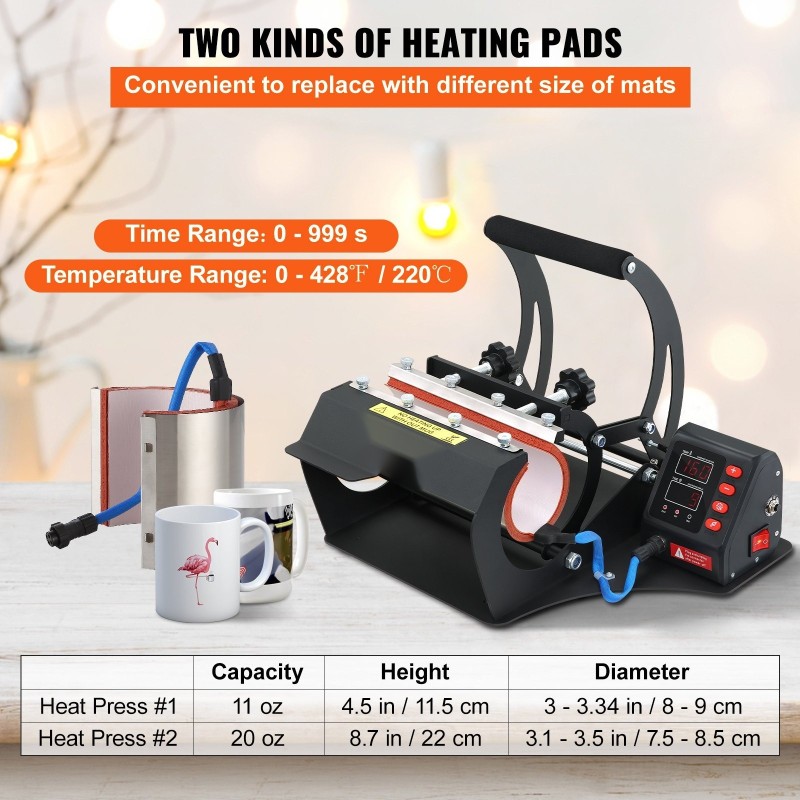 Mukiprässi teräsrungolla silikageelimatolla 11,5 cm ja 22 cm puristimilla värillisellä näyttöpaneelilla