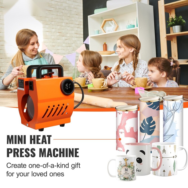 Pieni mukilämpöpuristin keraamisille ja teräsmukeille digitaalinen ajastin sopii 8,2–8,7 cm halkaisijalle