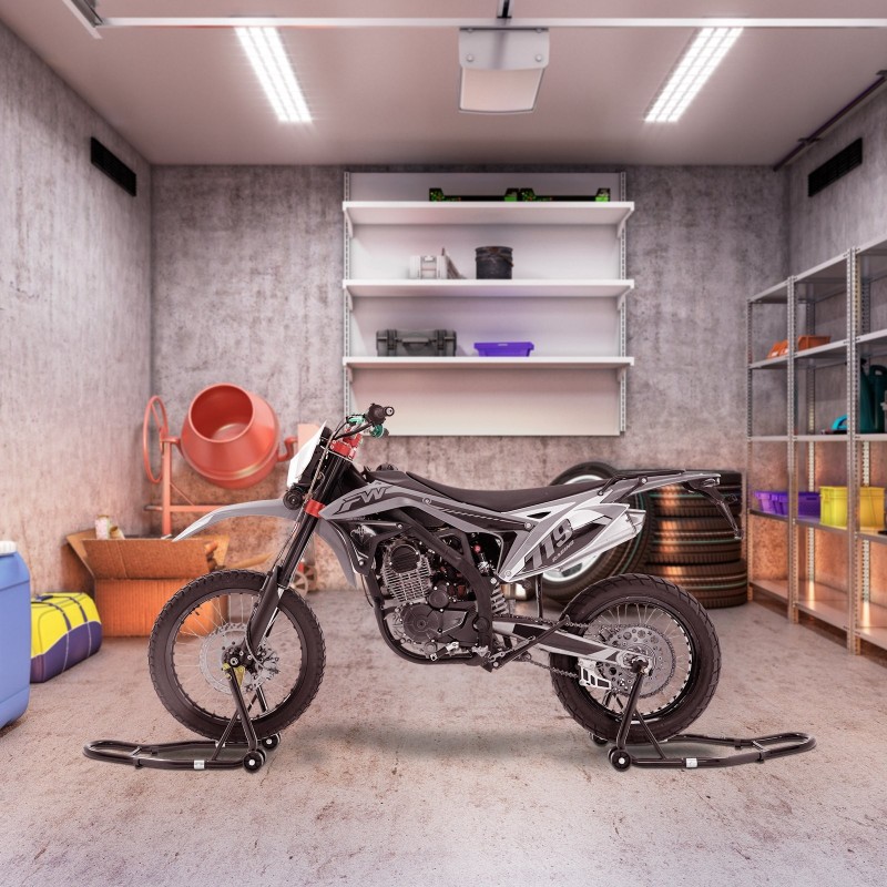 Moottoripyöräteline teräsrunko etu- ja takateline säädettävä 0,39 tonnia