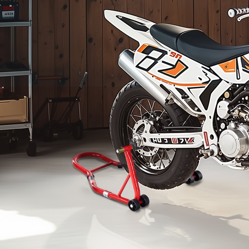 Moottoripyörän takapyöräteline teräs 850 paunan kantavuus kompaktit mitat punainen