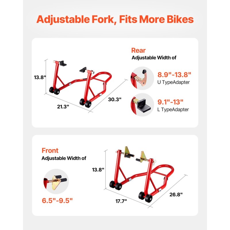 Moottoripyörän etu- ja takatelineyhdistelmä 850 paunan kantavuus sinkkiseospinnoitetut haarukat