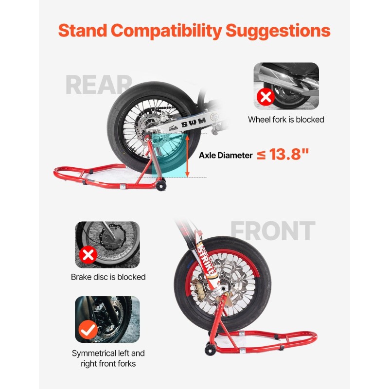 Moottoripyörän etu- ja takatelineyhdistelmä 850 paunan kantavuus sinkkiseospinnoitetut haarukat