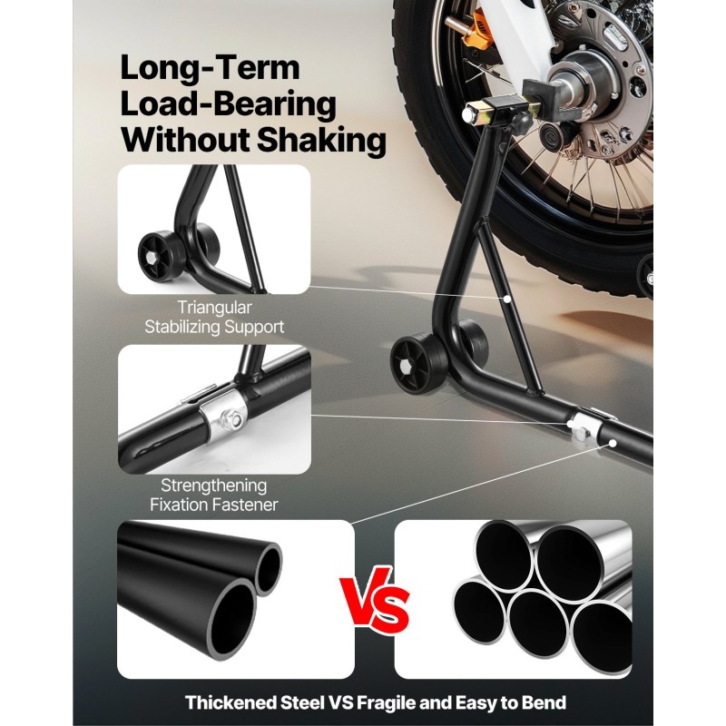 Moottoripyörän etu- ja takateline teräsrunkoinen 3-pisteisellä jalustalla useimmille urheilumoottoripyörille