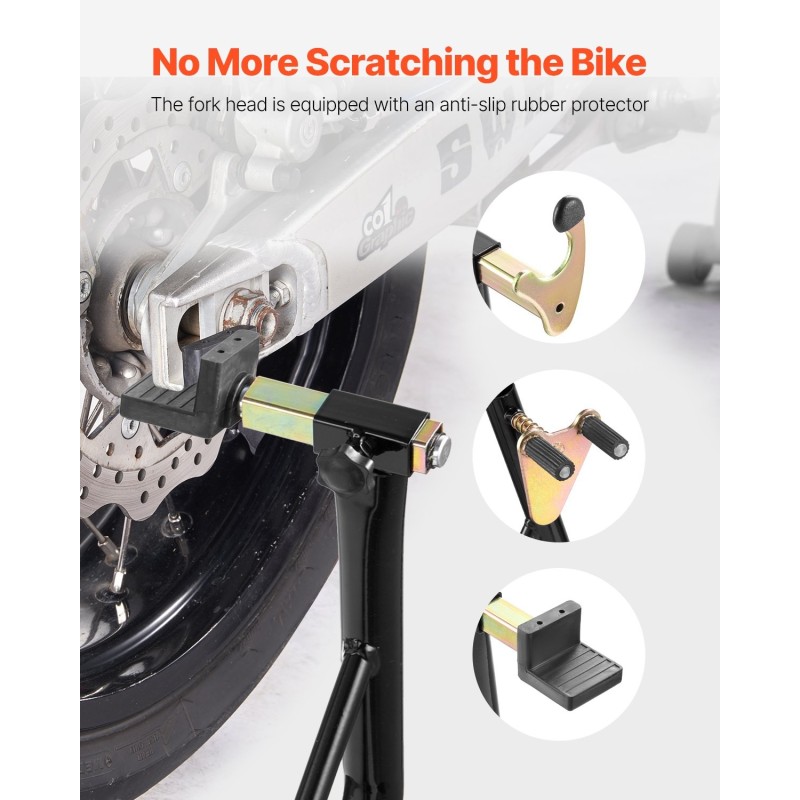 Moottoripyörän etu- ja takateline teräsrunkoinen 3-pisteisellä jalustalla useimmille urheilumoottoripyörille