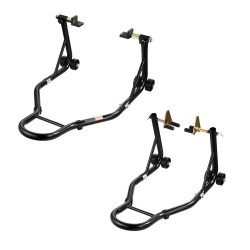 Moottoripyörän etu- ja takateline teräsrunkoinen 3-pisteisellä jalustalla useimmille urheilumoottoripyörille