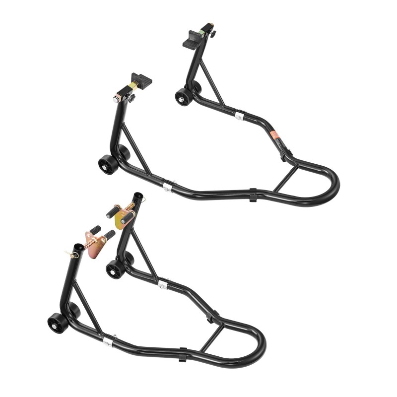 Moottoripyörän etu- ja takateline teräsrunkoinen 3-pisteisellä jalustalla useimmille urheilumoottoripyörille