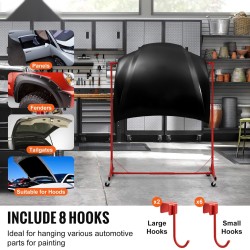 Maalausteline teräsrunkoinen säädettävä 1,52–2,13 metriä 30 kilogramman kantavuus 8 koukkua auton osille