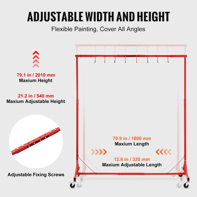 Maalausteline teräsrunkoinen säädettävä 1,52–2,13 metriä 30 kilogramman kantavuus 8 koukkua auton osille