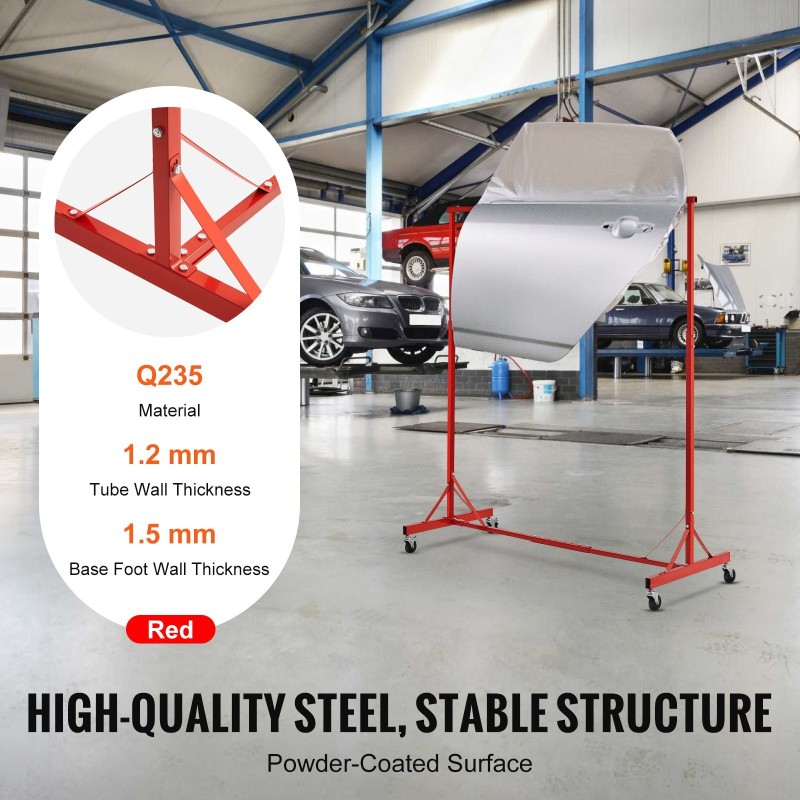 Maalausteline teräsrunkoinen säädettävä 1,52–2,13 metriä 30 kilogramman kantavuus 8 koukkua auton osille