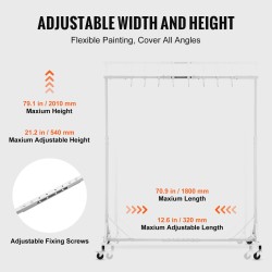 Ajoneuvo-osien maalausteline teräs säädettävä 152–213 cm 30 kg 8 koukkua 4 pyörää