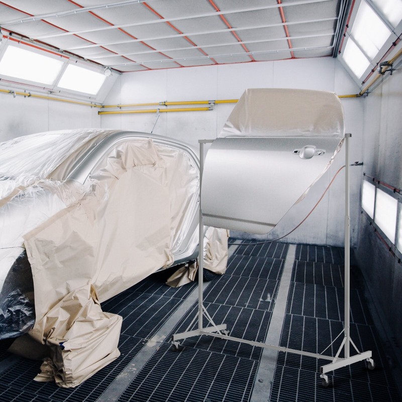 Ajoneuvo-osien maalausteline teräs säädettävä 152–213 cm 30 kg 8 koukkua 4 pyörää