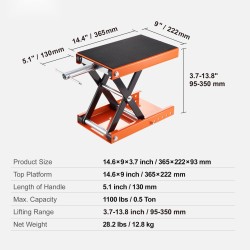 Moottoripyörän saksinostin teräsrunko 500 kilogramman kantavuus leveä liukumaton yläpöytä