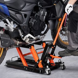 Hydraulinen moottoripyöränostin 0,7 tonnia 120–385 millimetriä nostokorkeus 360 asteen pyörillä