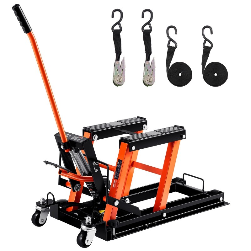 Hydraulinen moottoripyöränostin 0,7 tonnia 120–385 millimetriä nostokorkeus 360 asteen pyörillä