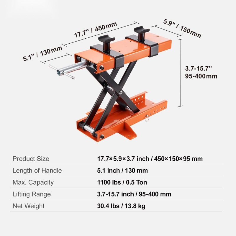 Saksinostin moottoripyörille ja ATV-ajoneuvoille 0,5 tonnia 95–400 mm irrotettava kampikahva