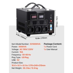 Jännitemuunnin 5000VA kaksisuuntainen 110V 220V metallikotelo 3 amerikkalaista 3 Schuko USB Type-C