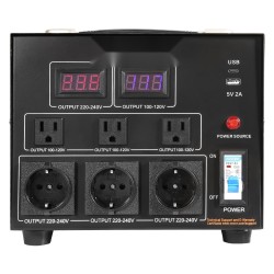 Jännitemuunnin 5000VA kaksisuuntainen 110V 220V metallikotelo 3 amerikkalaista 3 Schuko USB Type-C