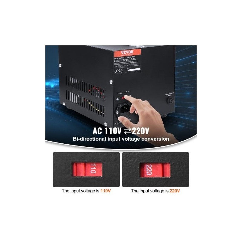 Jännitemuuntaja 500VA kaksisuuntainen 110V 220V 2 amerikkalaista ja 2 eurooppalaista pistorasiaa