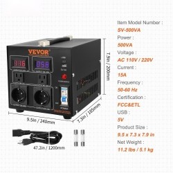 Jännitemuuntaja 500VA kaksisuuntainen 110V 220V 2 amerikkalaista ja 2 eurooppalaista pistorasiaa