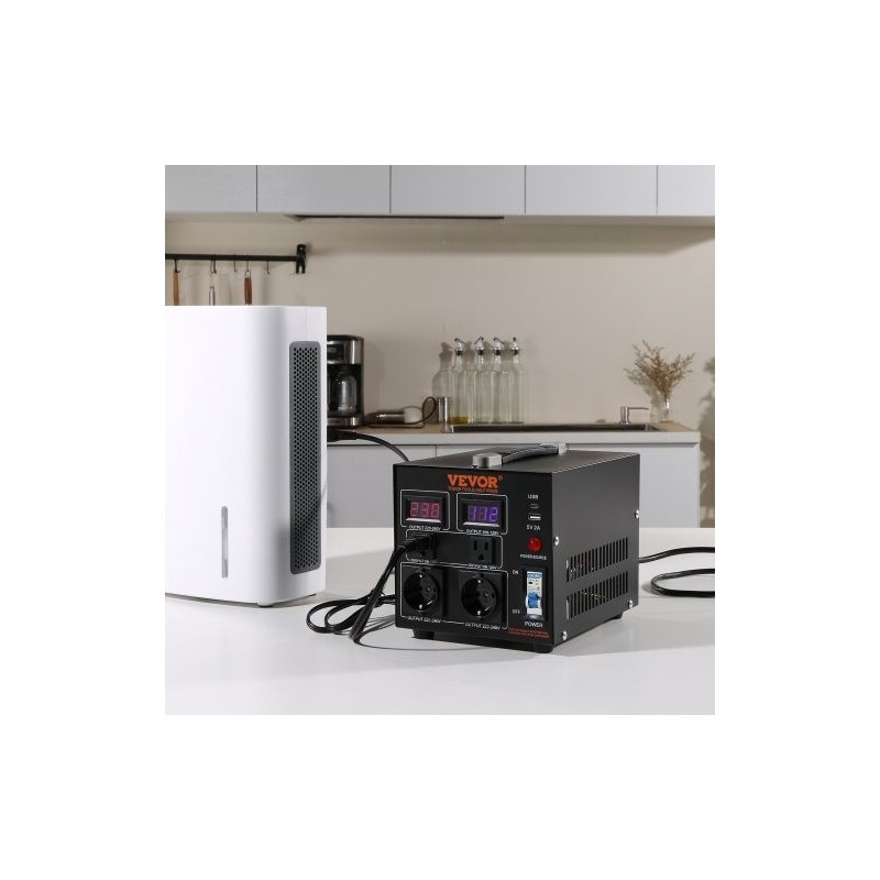 Jännitemuuntaja 500VA kaksisuuntainen 110V 220V 2 amerikkalaista ja 2 eurooppalaista pistorasiaa