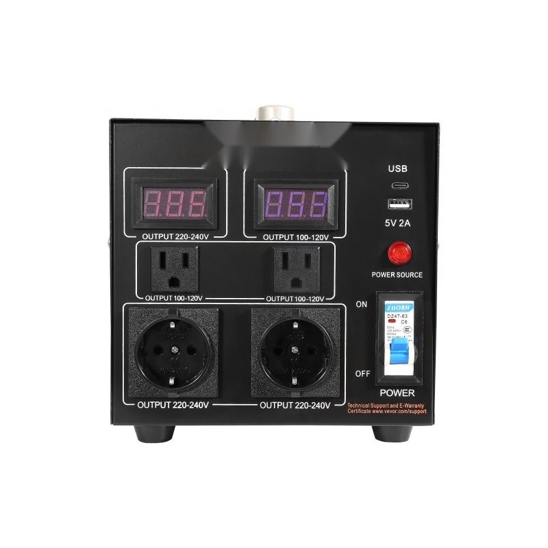 Jännitemuuntaja 500VA kaksisuuntainen 110V 220V 2 amerikkalaista ja 2 eurooppalaista pistorasiaa