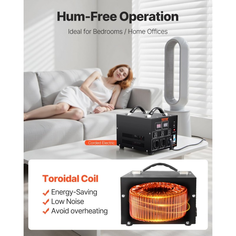 Jännitemuunnin 3000W kaksisuuntainen 110V ja 220V metallikotelo 8 pistorasiaa USB- ja Type-C-liitännät