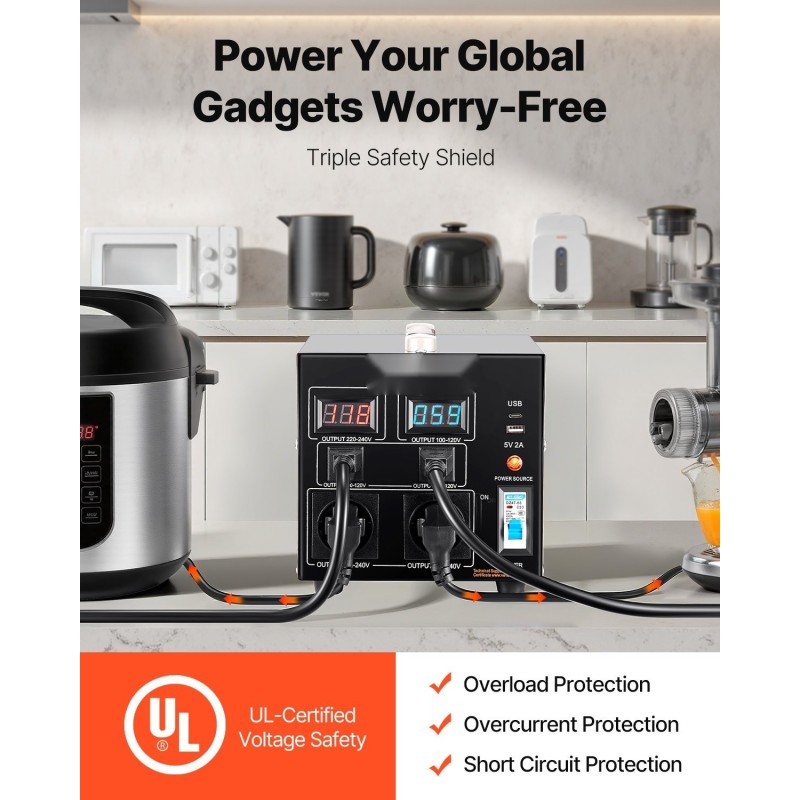 Jännitemuunnin 2000VA kaksisuuntainen 110V ja 220V 6 lähtöä metallikotelo