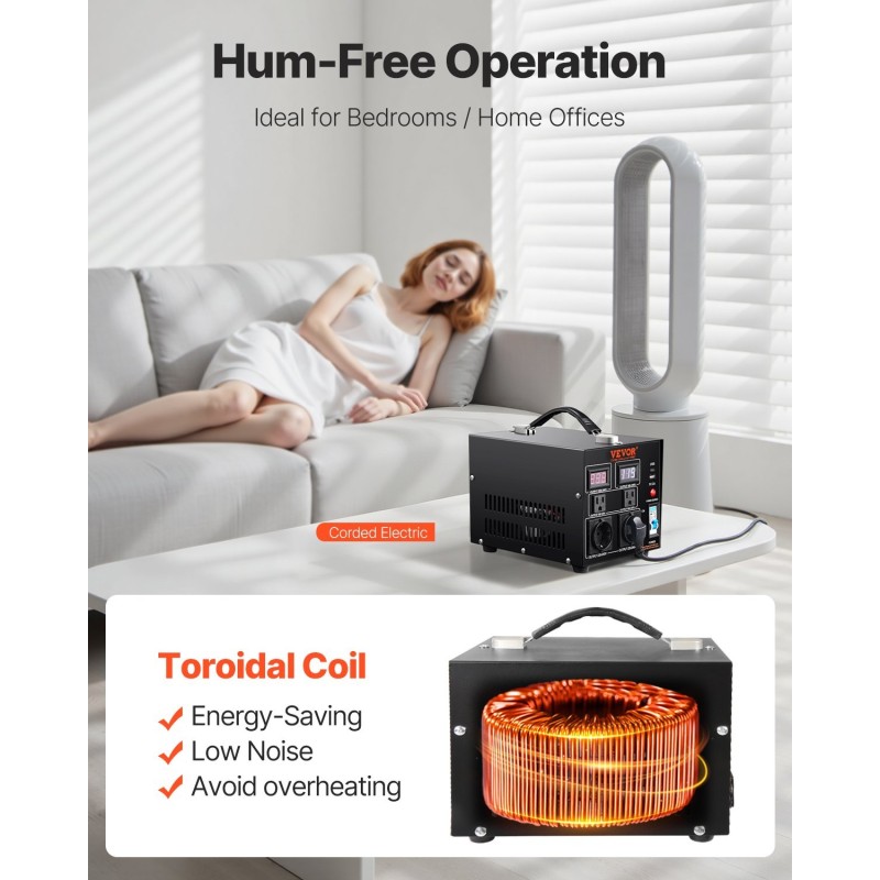 Jännitemuunnin 2000VA kaksisuuntainen 110V ja 220V 6 lähtöä metallikotelo