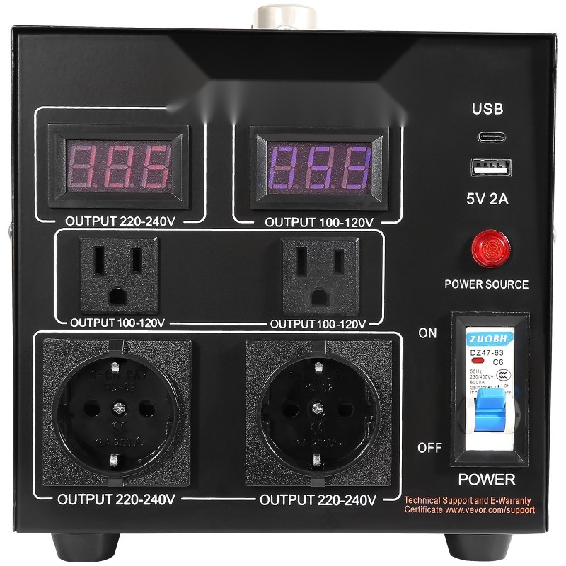 Jännitemuunnin 2000VA kaksisuuntainen 110V ja 220V 6 lähtöä metallikotelo