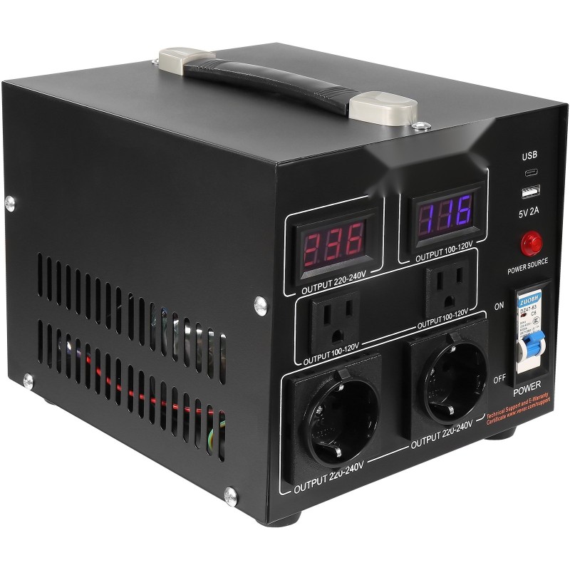 Jännitemuunnin 2000VA kaksisuuntainen 110V ja 220V 6 lähtöä metallikotelo