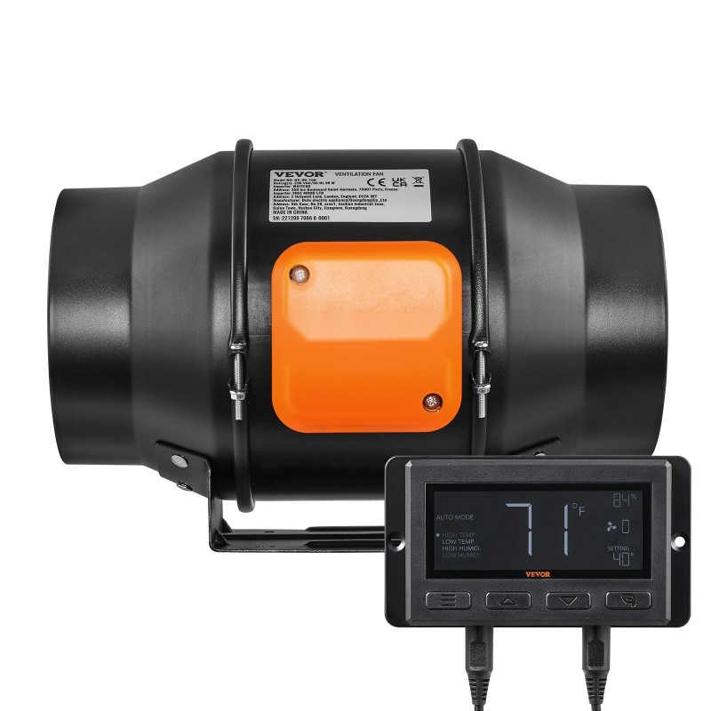 Kanavapuhallin 6-tuumainen ilmavirta 402 CFM EC-moottori lämpötila ja kosteussäädin kasviteltoille