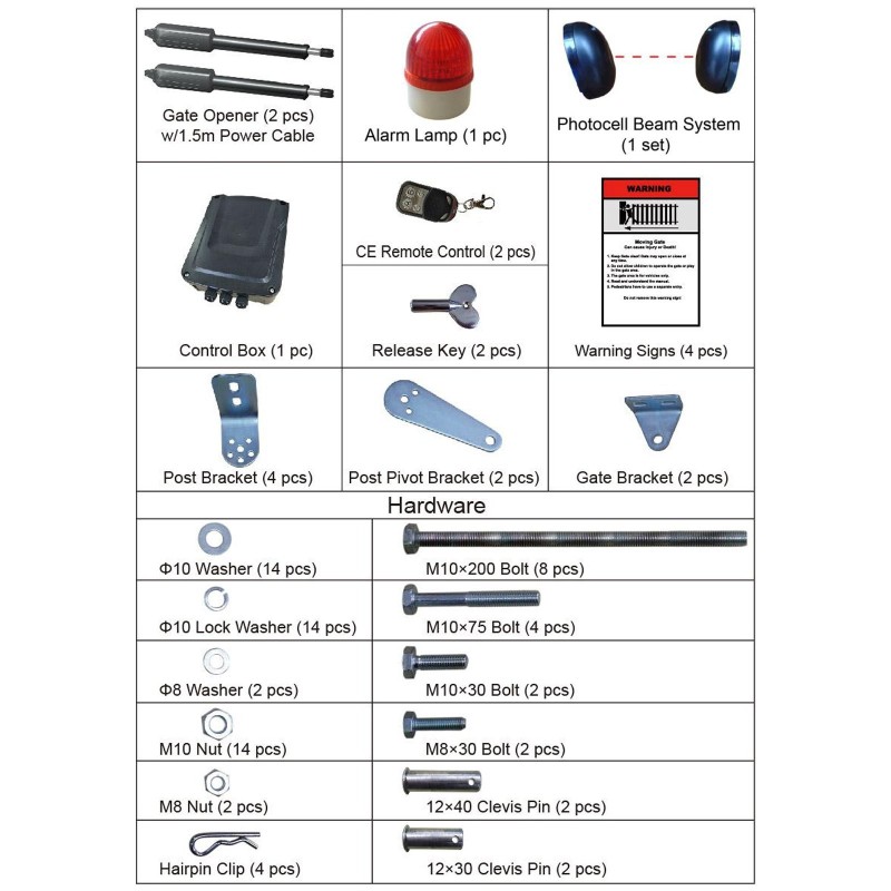 Automaattinen kaksoislehtinen portinavaaja 2 kpl 50W 24V 300kg 2,74m