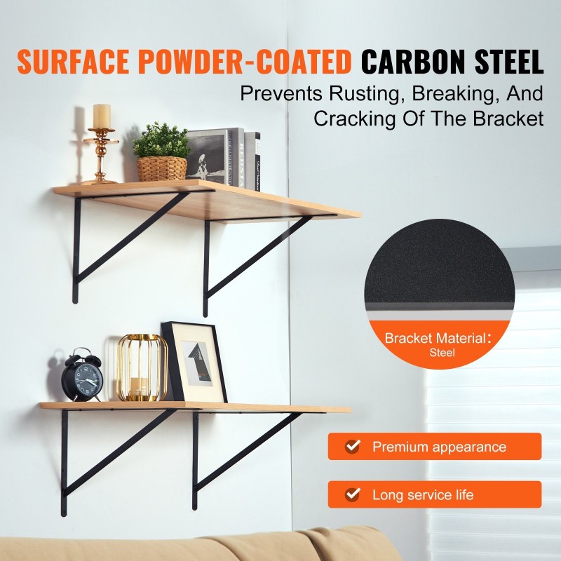 Hyllynkannattimet hiiliterästä 460 x 305 mm 12 kpl mattamusta