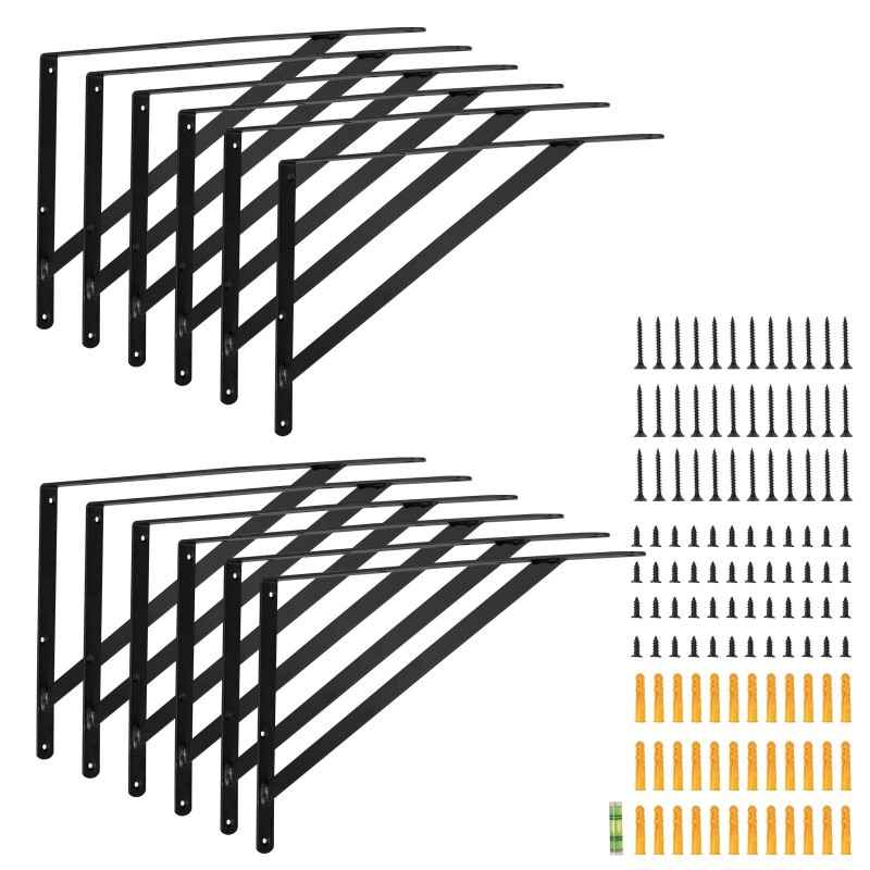 Hyllynkannattimet hiiliterästä 460 x 305 mm 12 kpl mattamusta