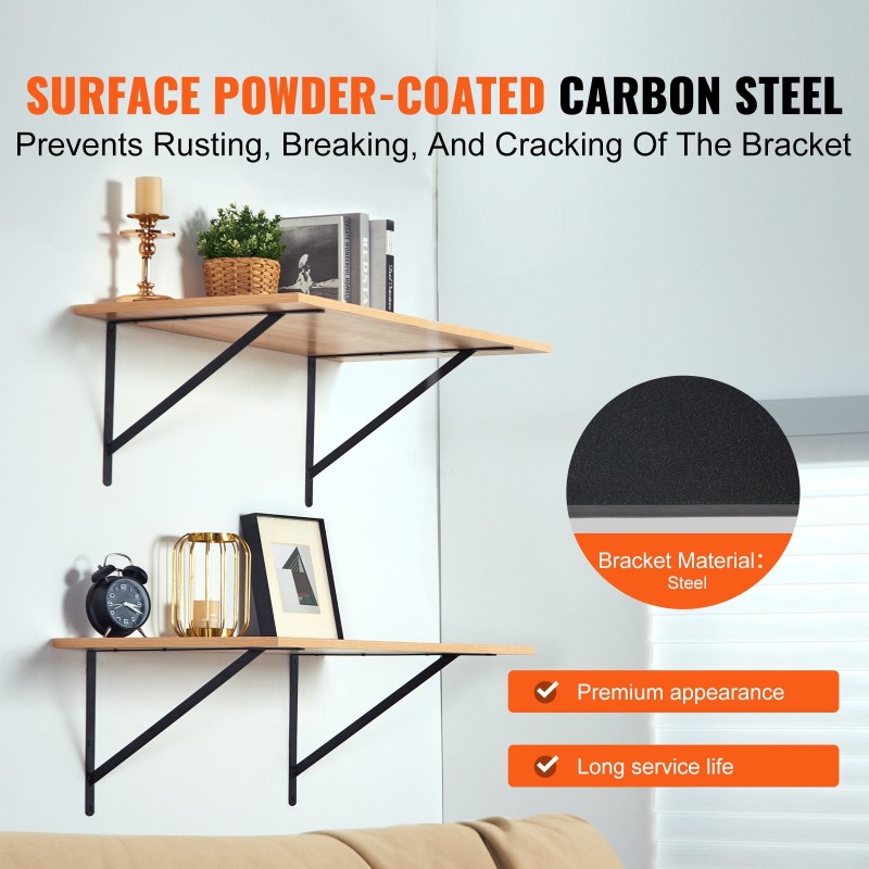 Hyllykannattimet hiiliterästä 308x209x25mm 3mm 10 kpl mattamusta kantavuus 72,6kg