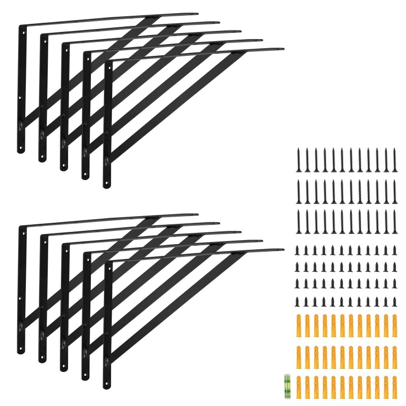 Hyllykannattimet hiiliterästä 308x209x25mm 3mm 10 kpl mattamusta kantavuus 72,6kg